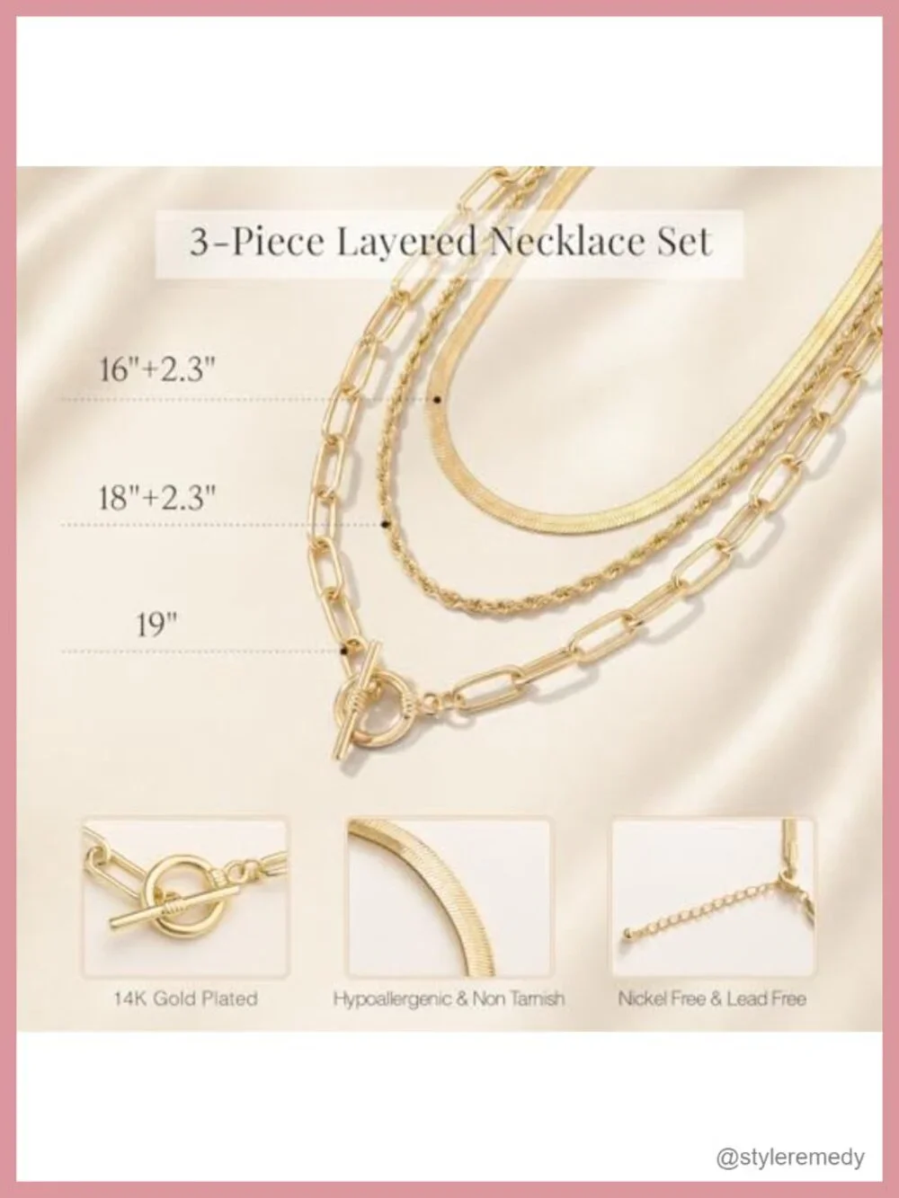 Layered Necklace Set with Herringbone, Rope & Toggle Chains